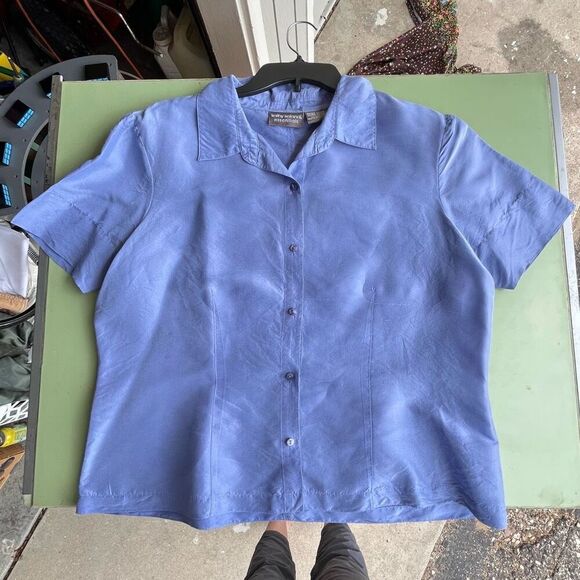 Kathy Ireland Essentials Silk Dupion Shirt XL – Periwinkle Blue Short Sleeve Blo - Picture 6 of 8